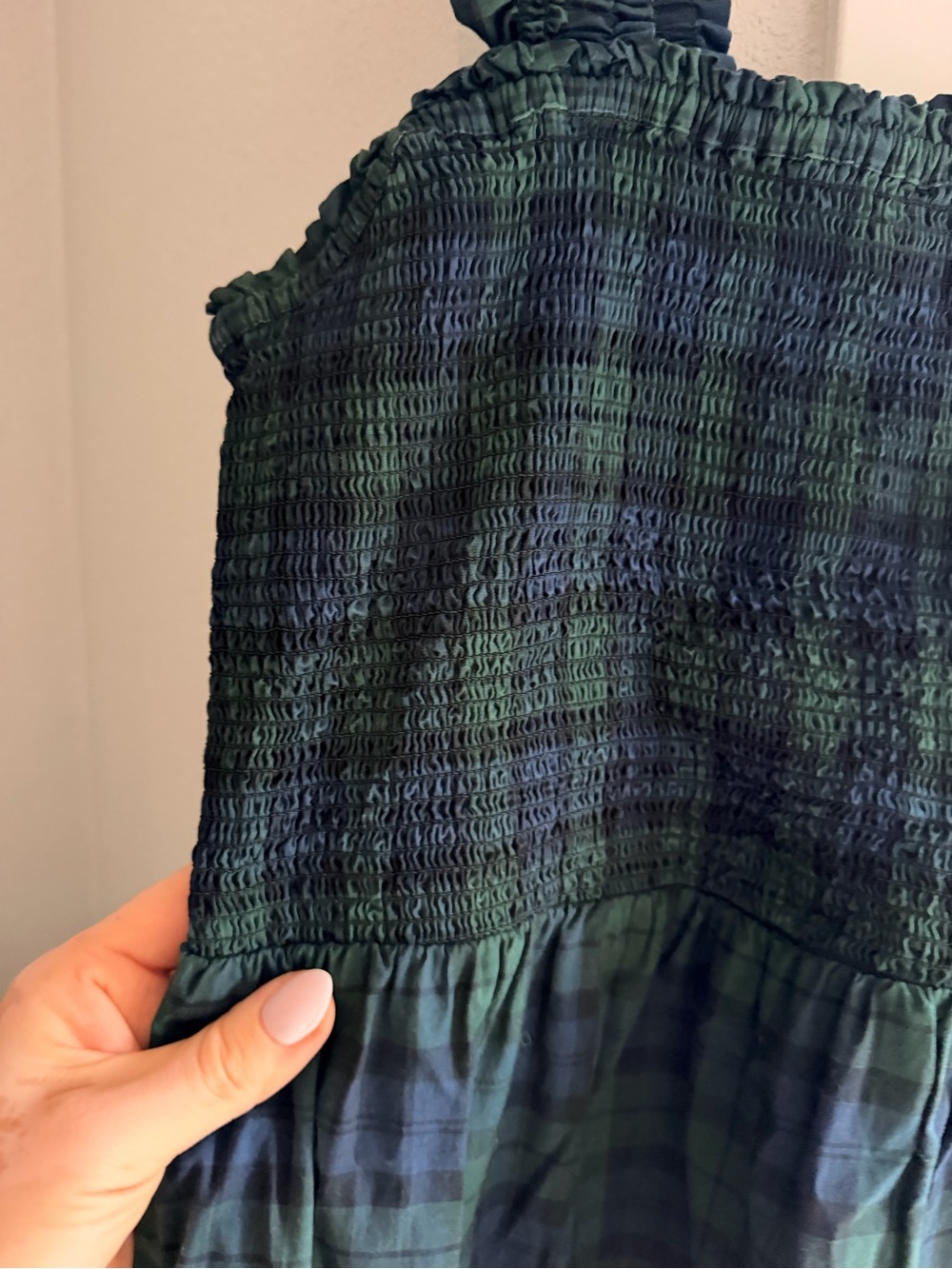J. Crew Factory Navy & Green Plaid Smocked Tiered Midi Dress - Picture 6 of 9